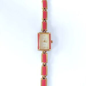 Vintage Parmex Gold Link Pink Enamel Watch